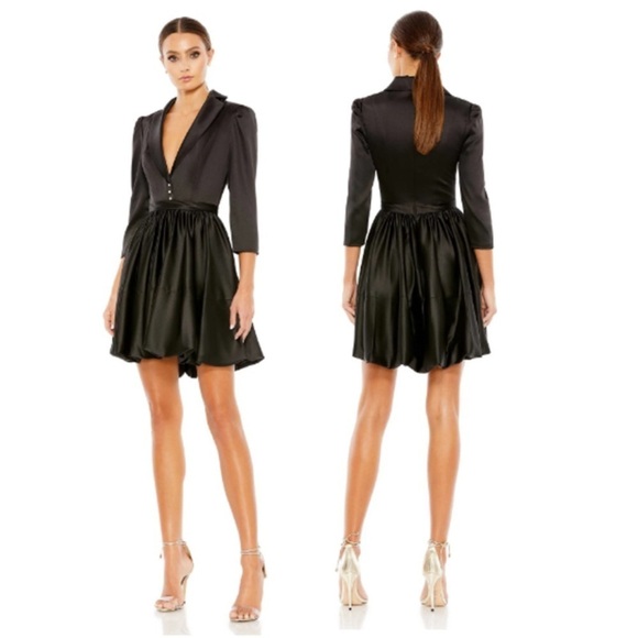 Mac Duggal Dresses & Skirts - NWOT MAC DUGGAL 26913 BLACK SATIN A-LINE COLLAR BLAZER BELTED MINI DRESS 6